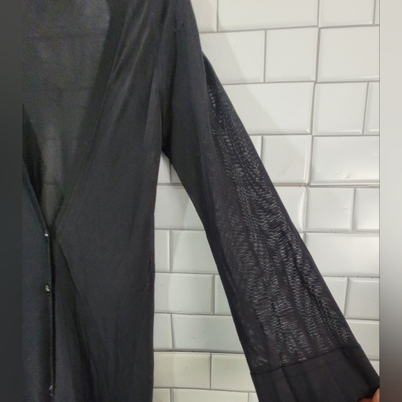 Novespazio Ladies Black Lightweight Cardigan Semi Sheer Midi Length V-Neck Class - Picture 2 of 6